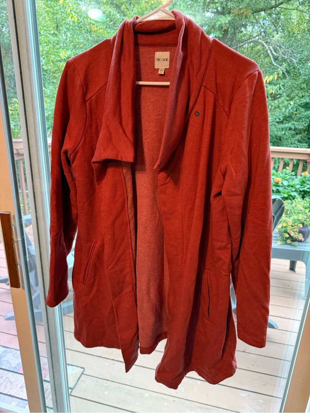 NIC+ZOE Rust-Red Open Front Trench Cardigan